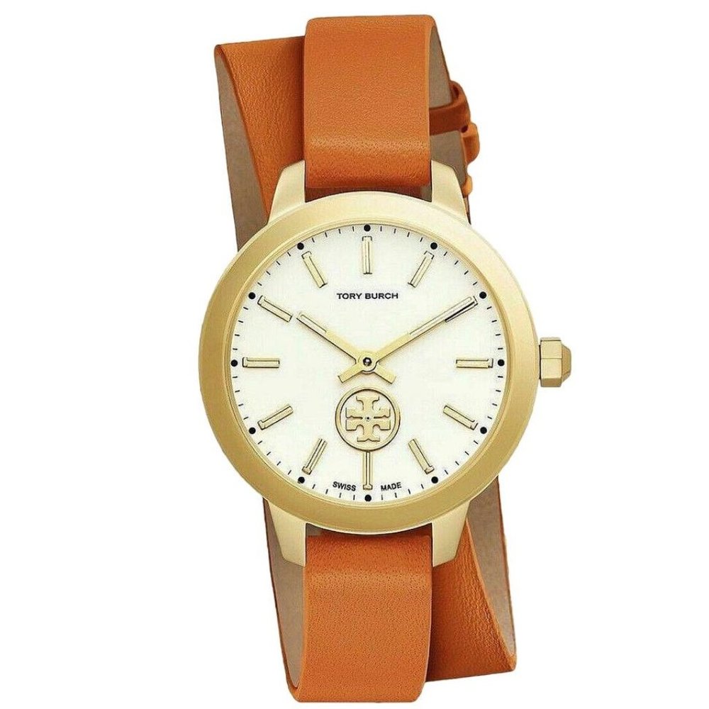 NWT TORY BURCH COLLINS Orange Double Wrap Gold Case Watch TWB1302